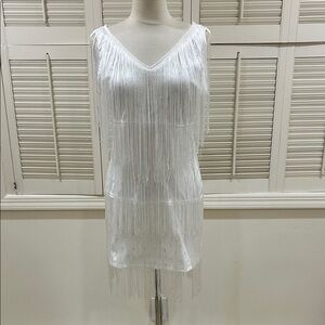 New Cuase White Fringe Dress